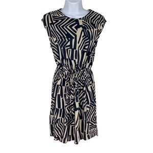 LOFT Black and Cream Geometric Mini Dress